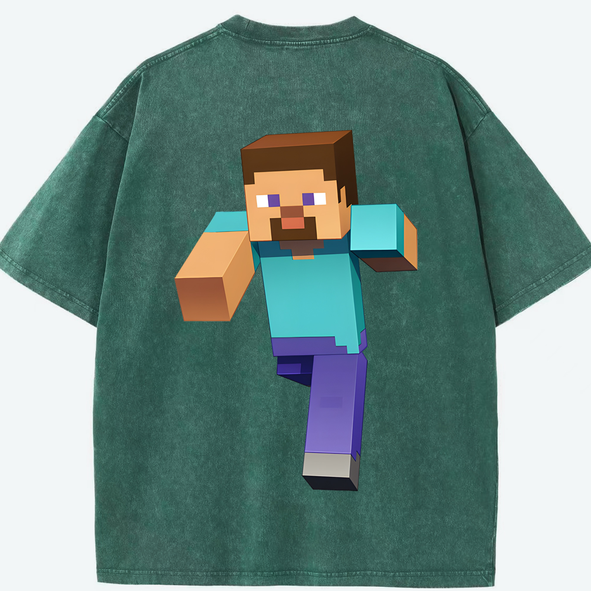 （画像用） マインクラフト ブロックの世界 Minecraft MC Block world 綿100% ヴィンテージ風 半袖Tシャツ（背面プリント）